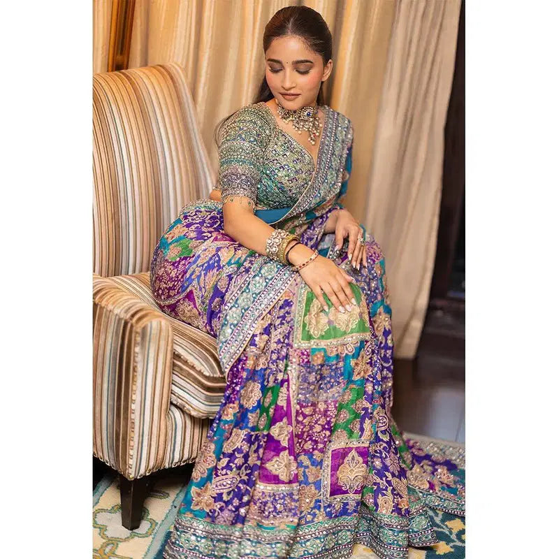 Luxury Designer Embroidered Silk Saree with Heavy Work Blouse – Wedding & Party Wear Saree for Women