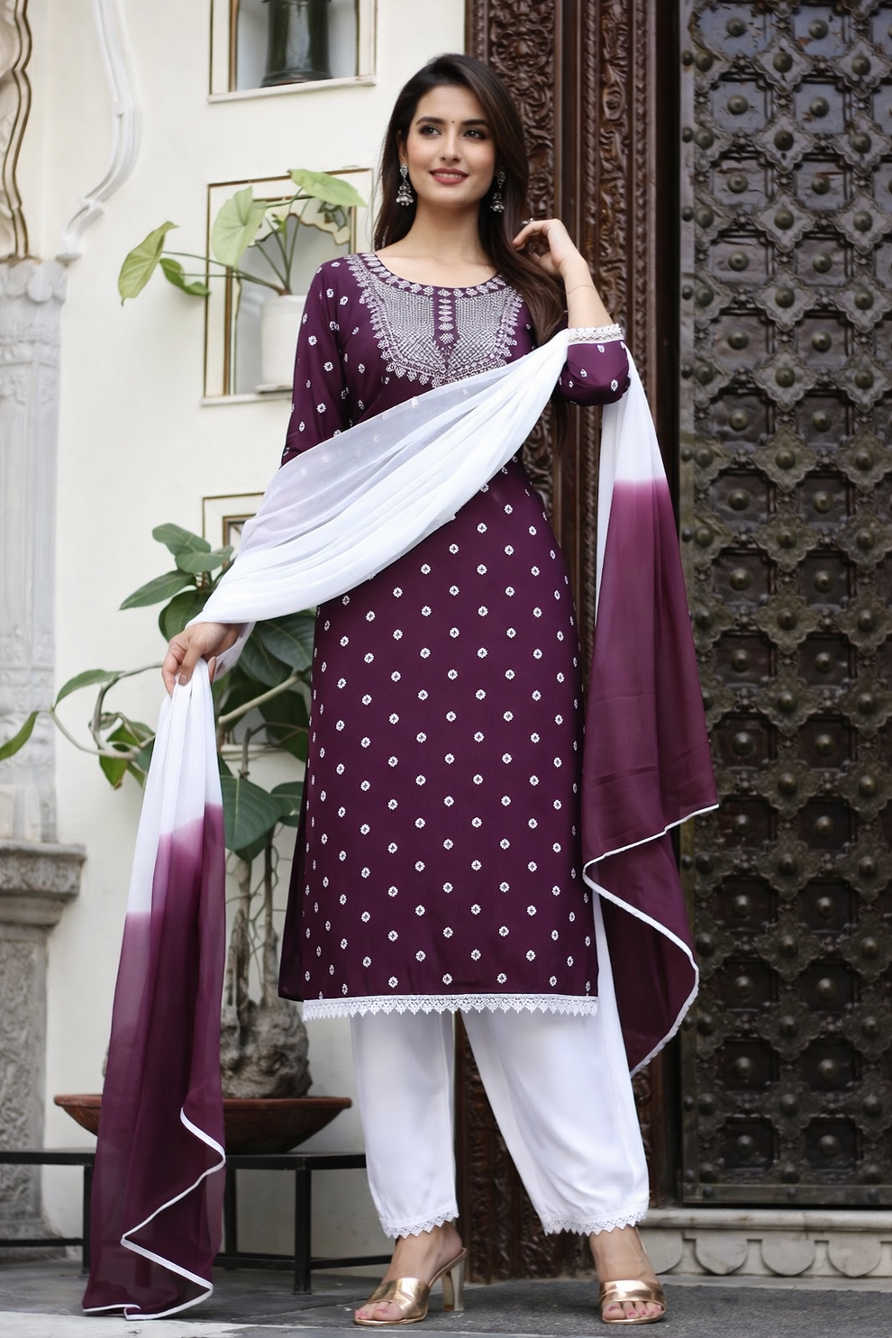 RAYON NECK EMROIDERY 3 PC SUIT FOR WOMAN FASHION