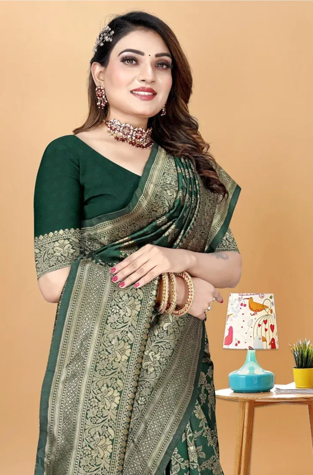 Women's Trendy Banarasi Kanjivaram Green Color Art Silk Saree with Blouse Material